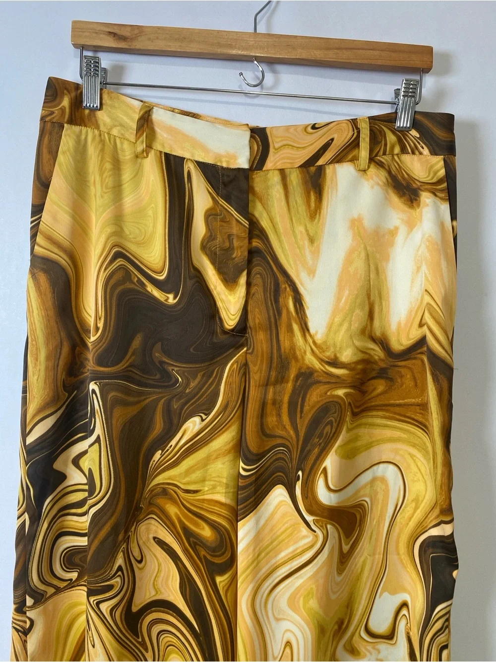 Jeannie Mai x INC Marble Print Wide Leg Pants Brown Gold Retro Y2K‎ Size 12